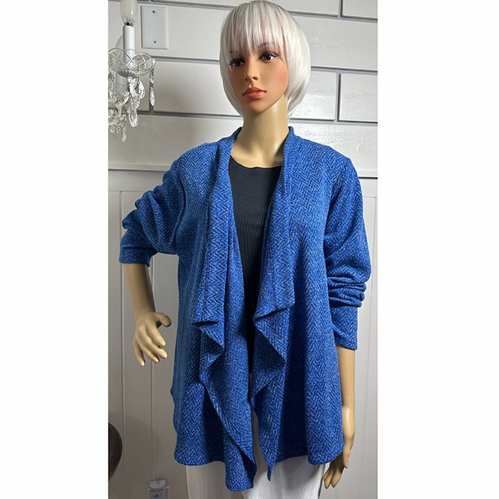 Blue Karl Lagerfeld Lightweight Drape Waterfall Open Front Jacket  XL Dillards